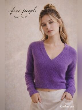Free People Cashmere Cropped Sweater XS Purple Soft Luxury Knit